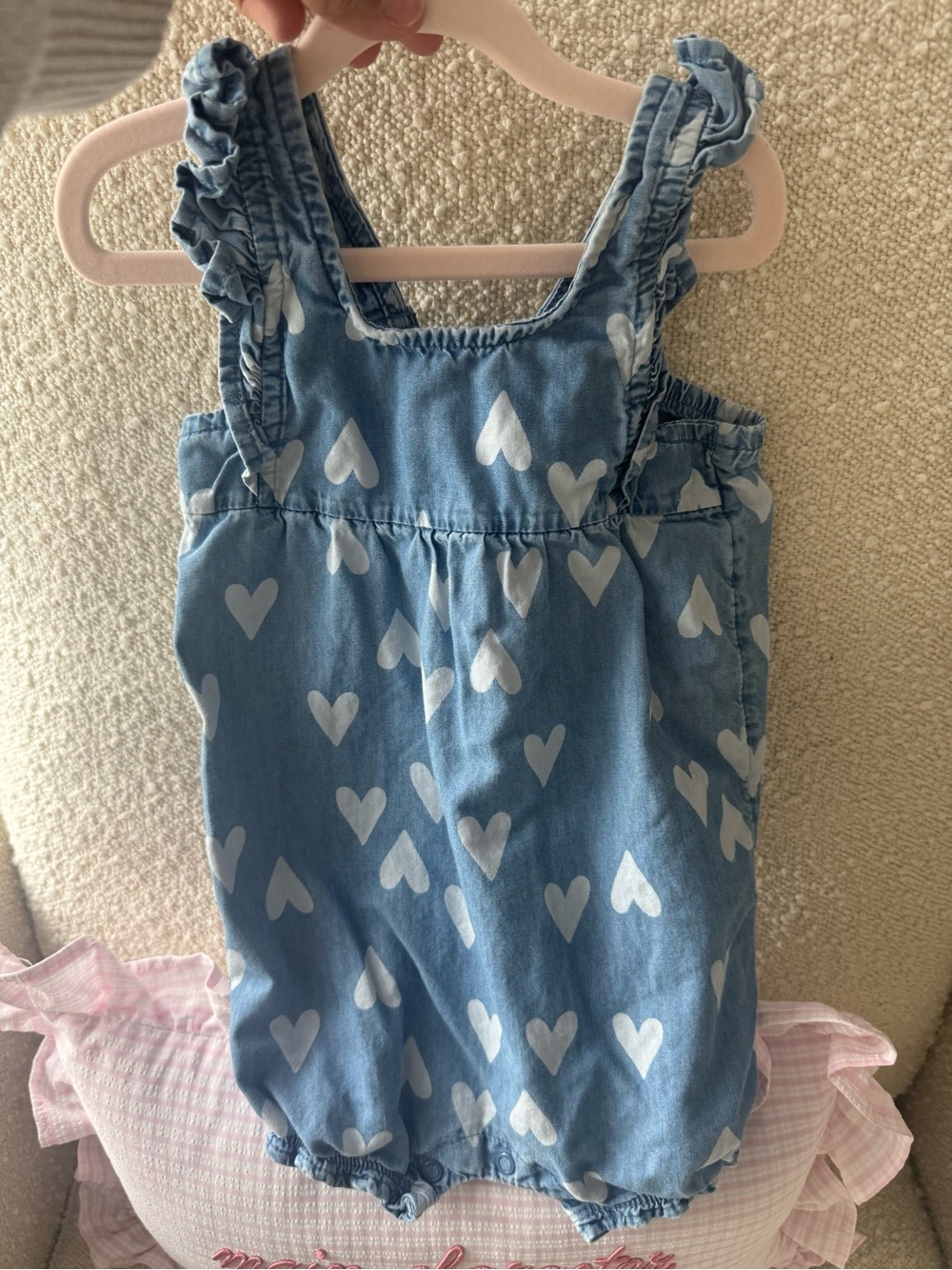 Carter's Blue Heart-Print Ruffle-Strap Romper